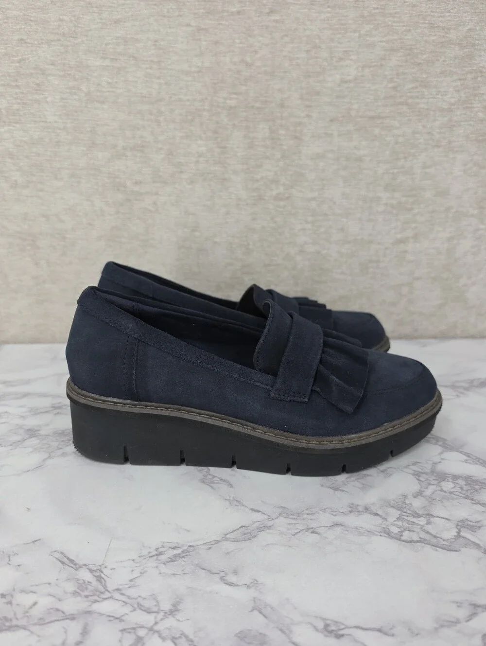 ClarksโWomens Collection Airabell Slip Suede Wedge Loafers